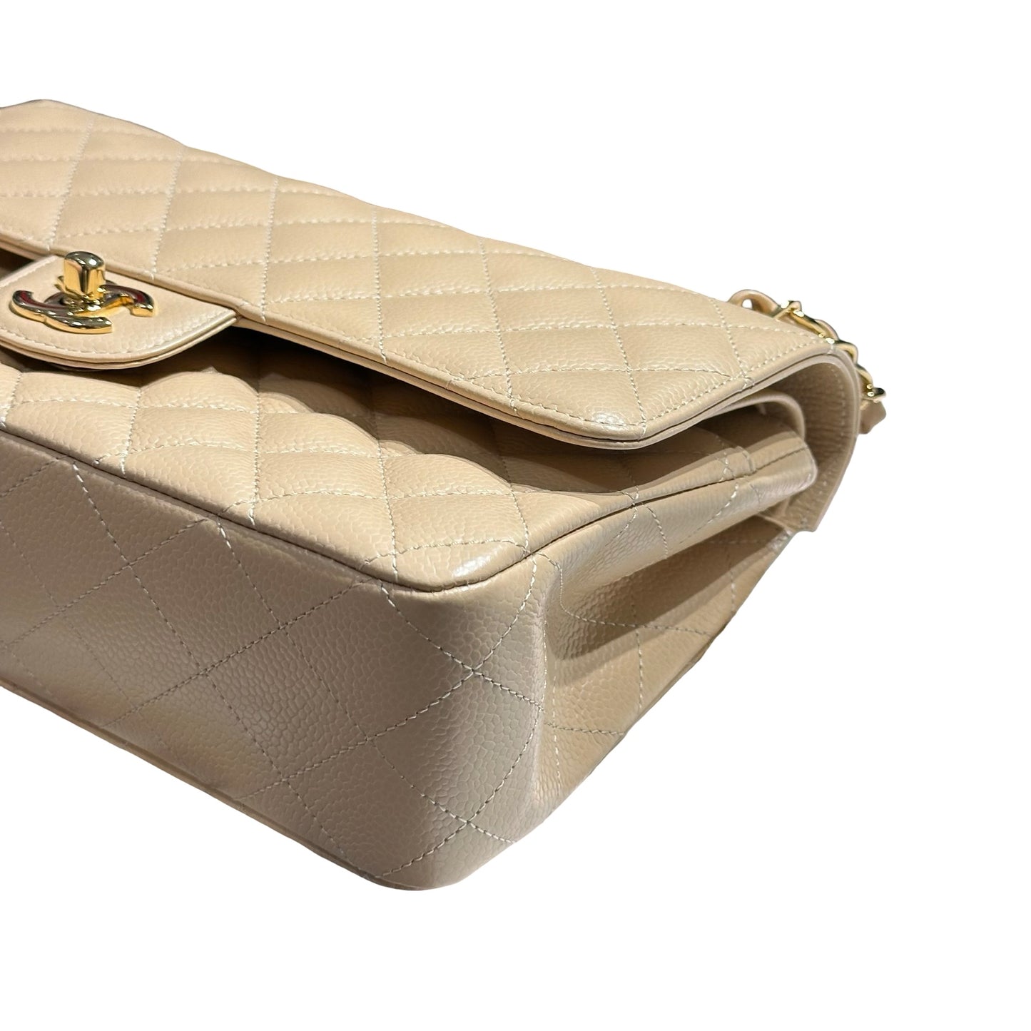 Used CHANEL Calf skin CF 25 Shoulder Bag Beige GHW