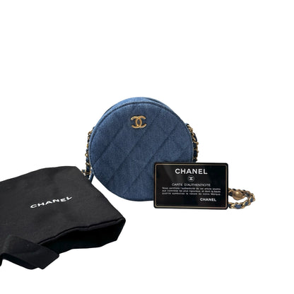 Used CHANEL Denim Chain with Gold Ball Cross Body Bag Denim Blue GHW