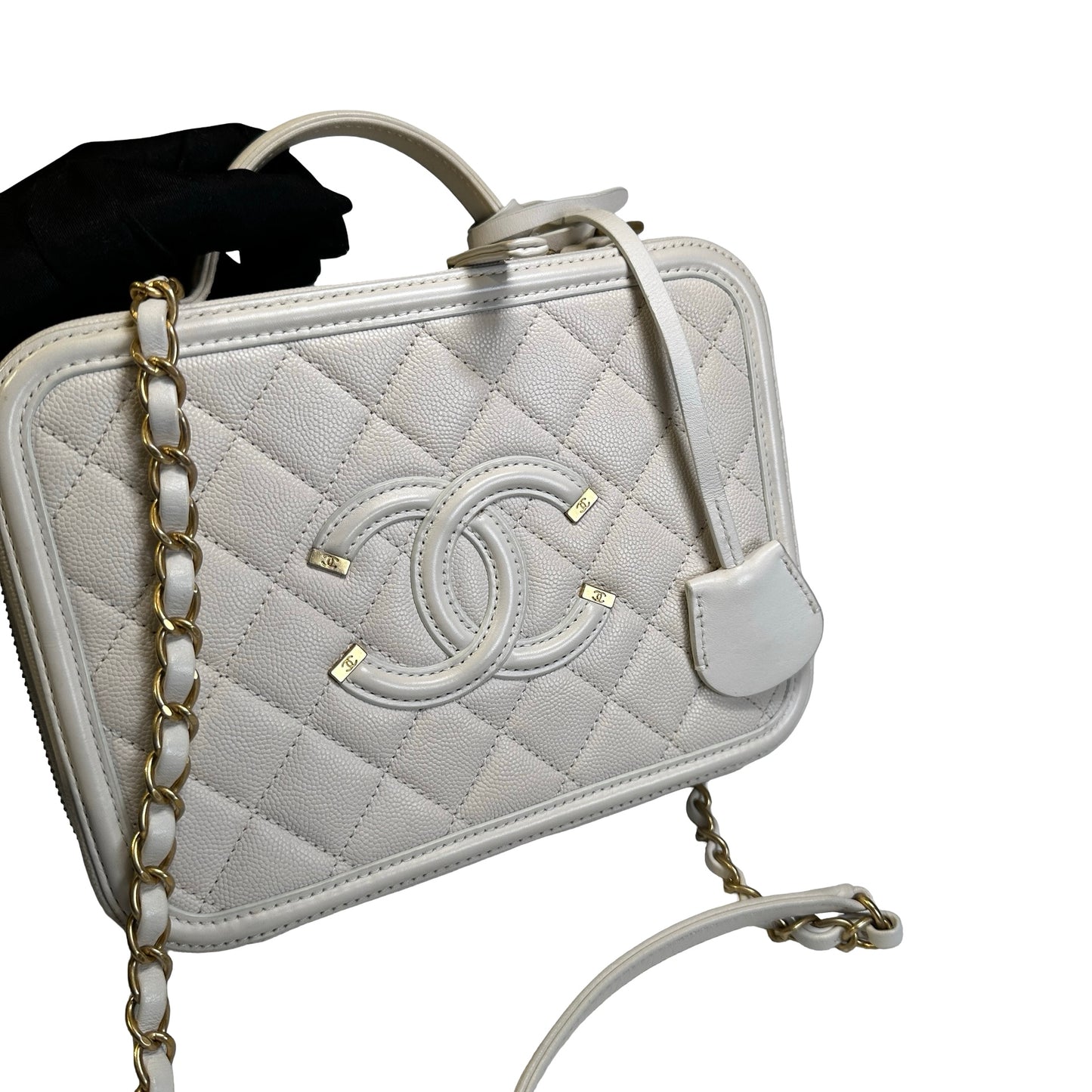 Used CHANEL Quilted Caviar Vanity Case Vanity case White