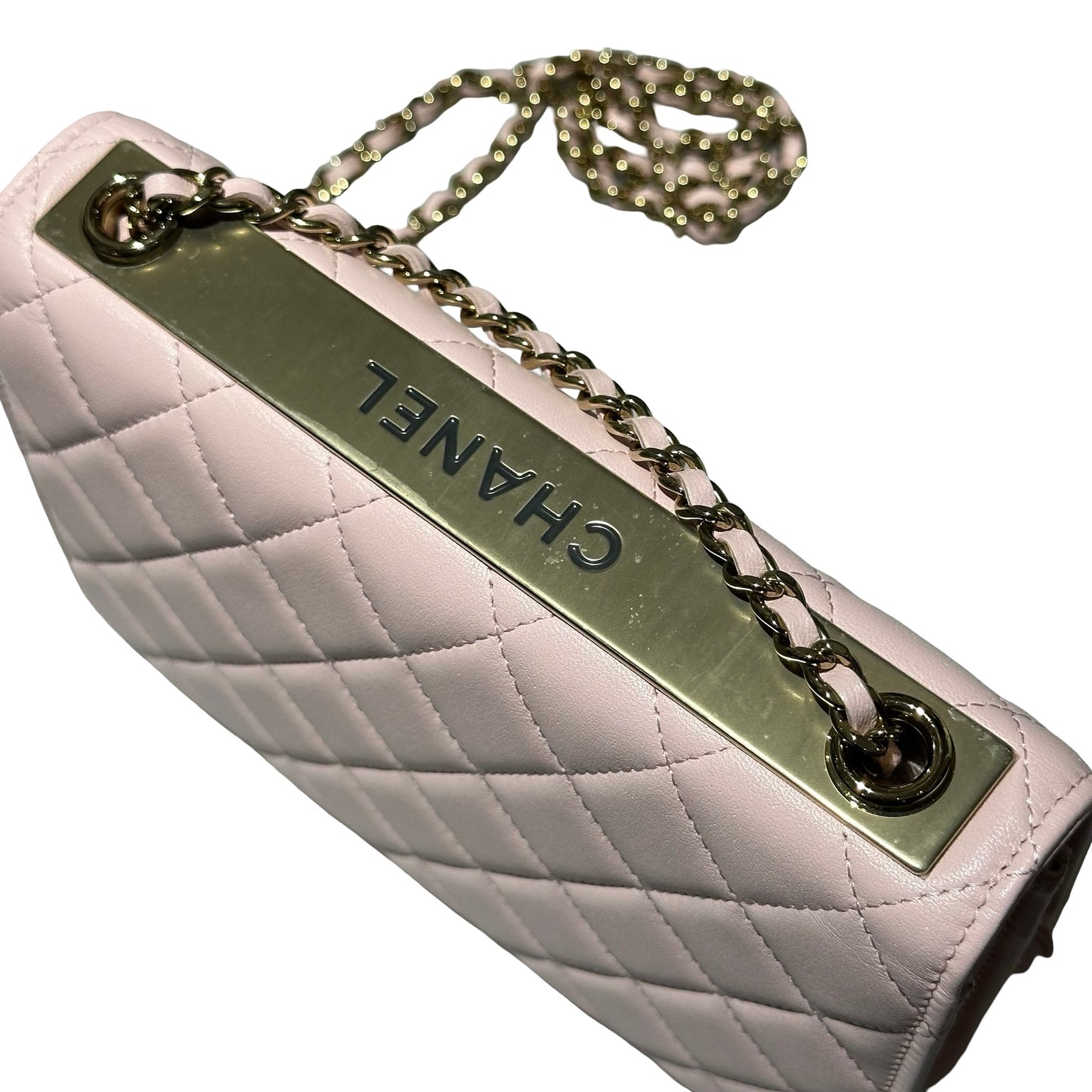 Used CHANEL Lambskin Leather WOC Cross Body Bag Pink GHW