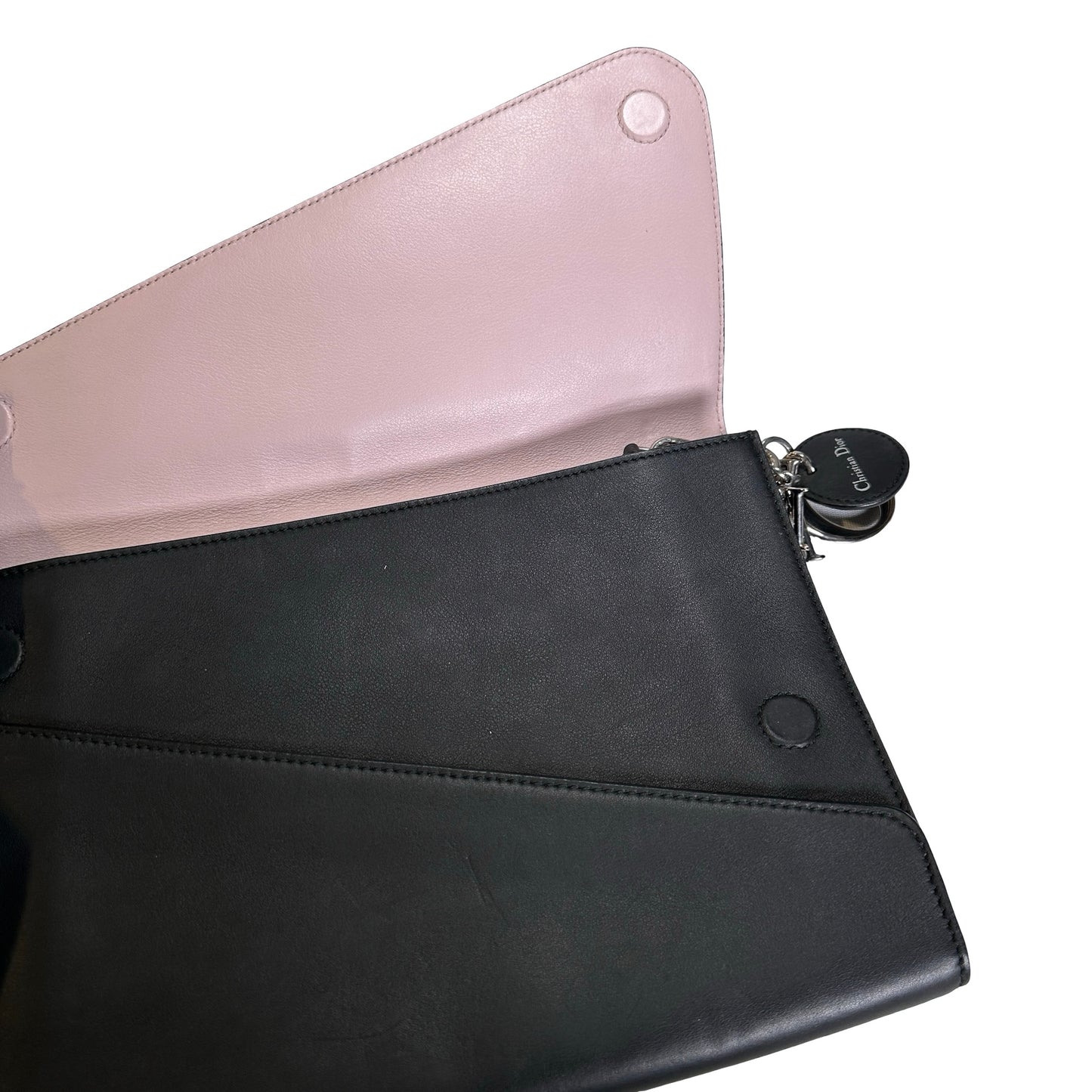 Used DIOR Leather Diorama Clutch Black Pink PHW
