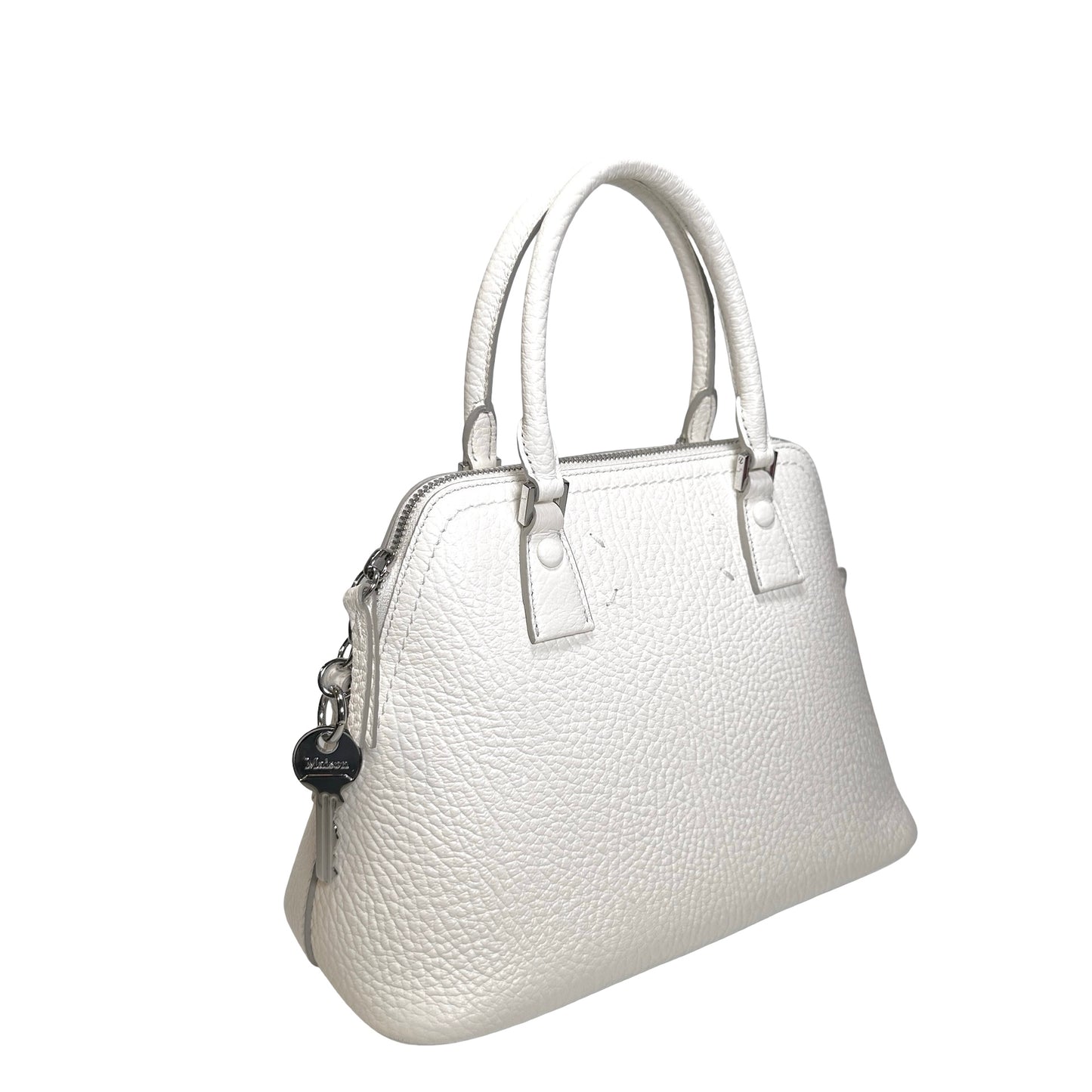 Used MAISON MARGIELA Textured Leather 5AC Classique Mini Bag Handbag White PHW