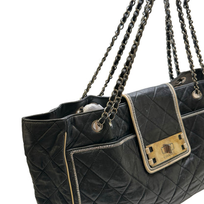 Used CHANEL Quilted Leather Quilted Tote Tote Bag Black Silver