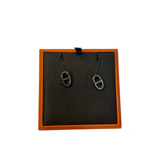 Used HERMES Chaine d'Ancre Earrings Black