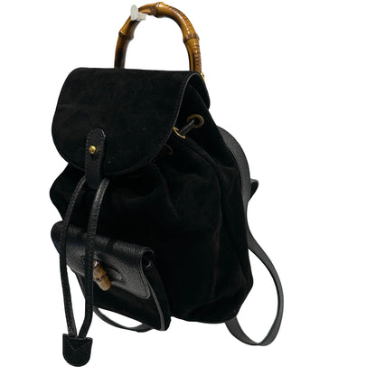 Used GUCCI Suede Leather Bamboo Bamboo Suede Backpack Backpack Black