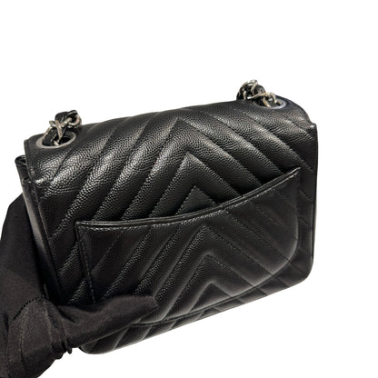 Used CHANEL Caviar Leather Mini Rectangular Flap Chain Shoulder Bag Black PHW