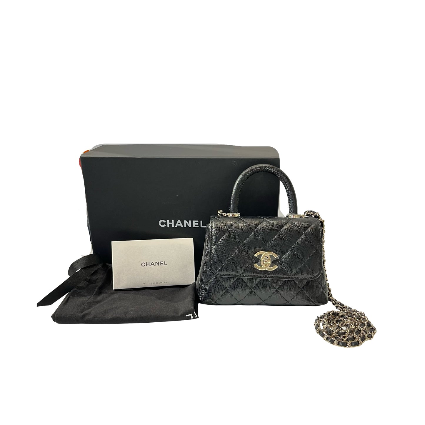 Used CHANEL Calfskin Leather Nano Coco Handle Shoulder Bag Black GHW