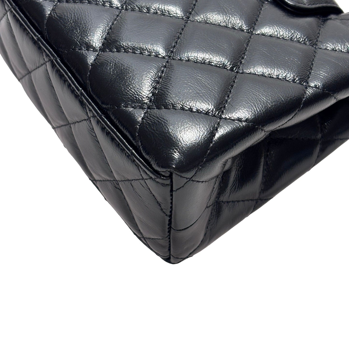 Used CHANEL Calfskin Leather Shiny Aged Calfskin Quilted Kelly Cross Body Bag Black GHW