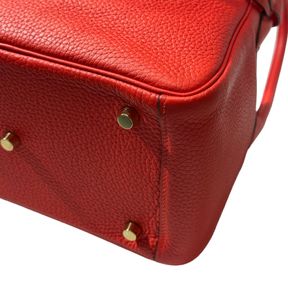 Used HERMÈS Clemence leather Lindy 26 Handbag Red GHW