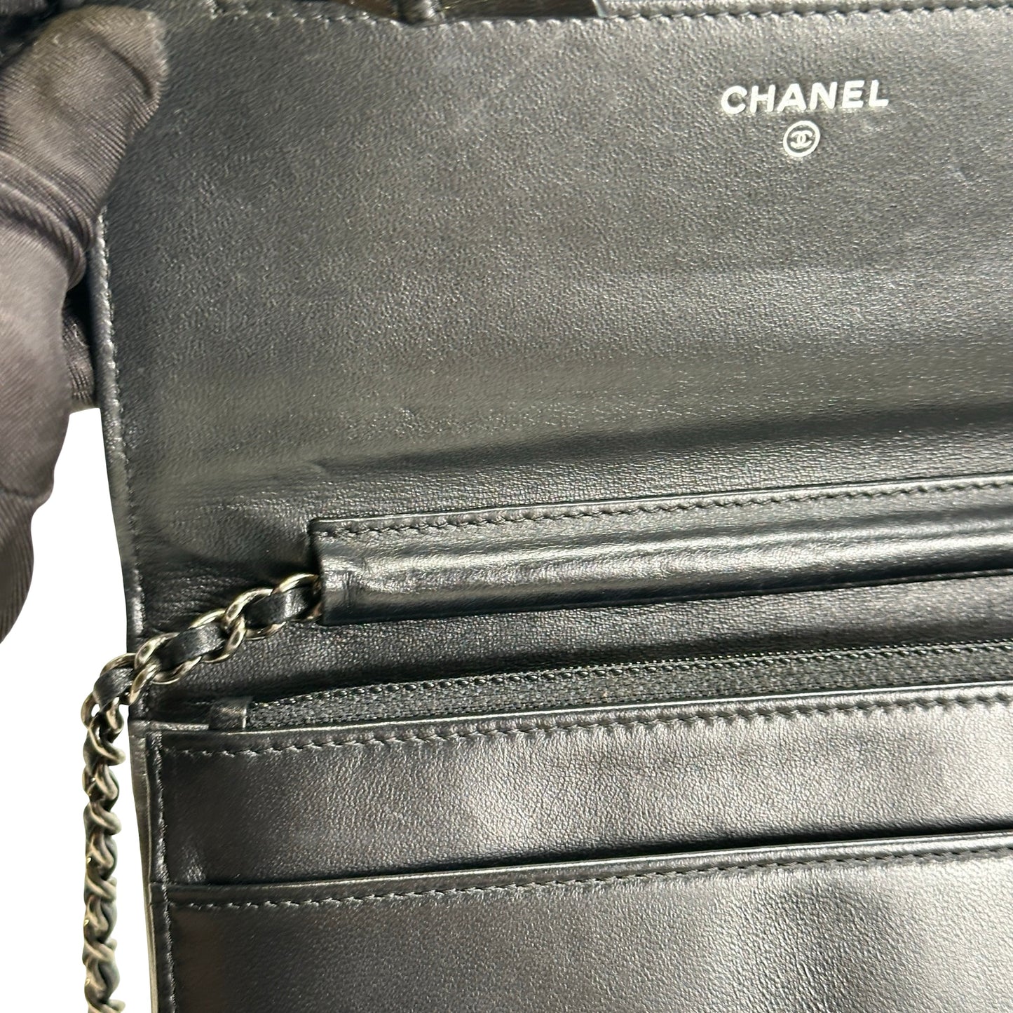 Used CHANEL Quilted Leather Quilted Shoulder Bag Silver Black