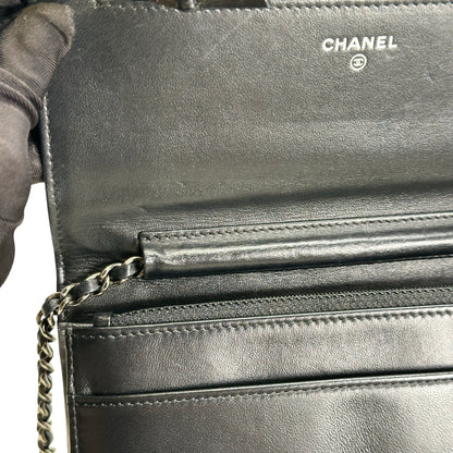 Used CHANEL Quilted Leather Quilted Shoulder Bag Silver Black