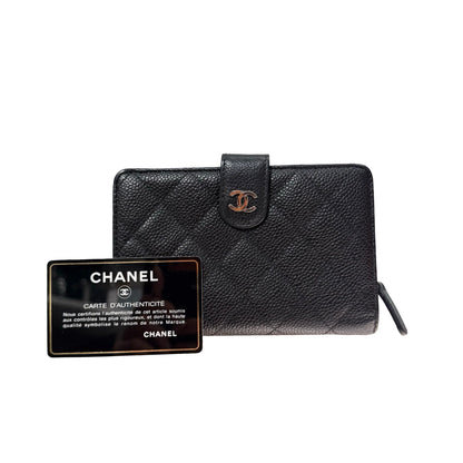 Used CHANEL Calfskin Leather Wallet Black PHW