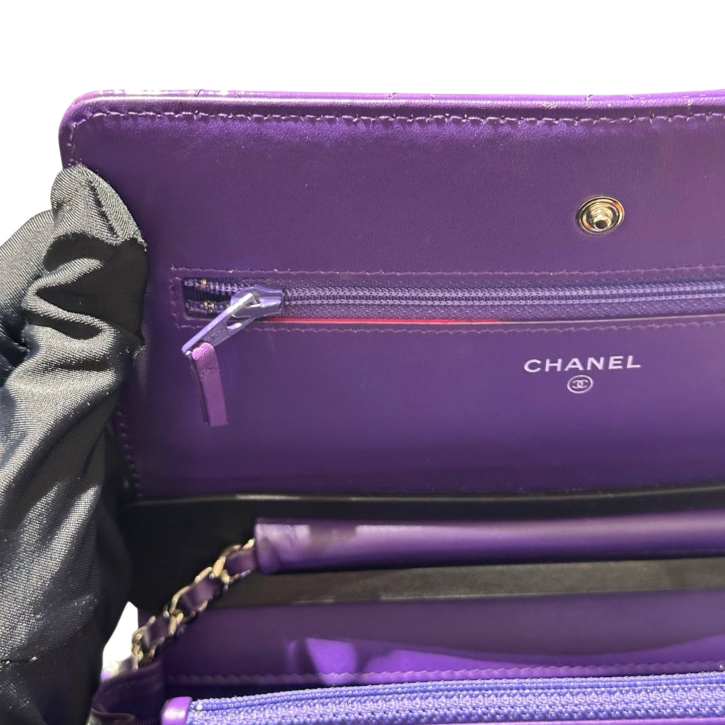 Used CHANEL Patent Leather WOC Cross Body Bag Purple PHW