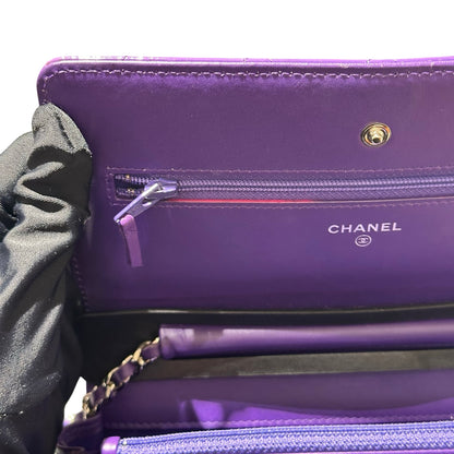 Used CHANEL Patent Leather WOC Cross Body Bag Purple PHW