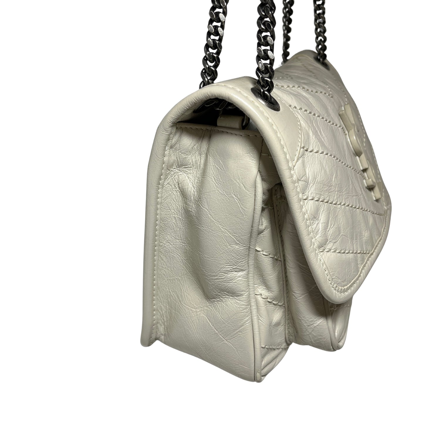 Used SAINT LAURENT Calfskin Leather Nikki Chain Shoulder Bag Beige PHW