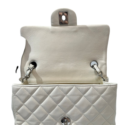 Used CHANEL Calfskin Leather Mini Flap Cross Body Bag PHW White