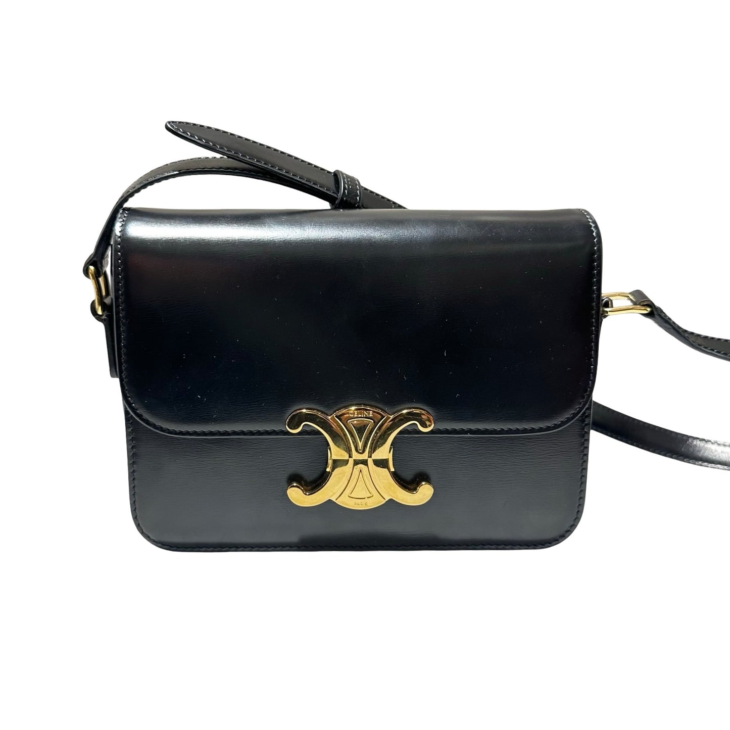 Used CÉLINE Trimphe Teen Cross Body Bag Black GHW