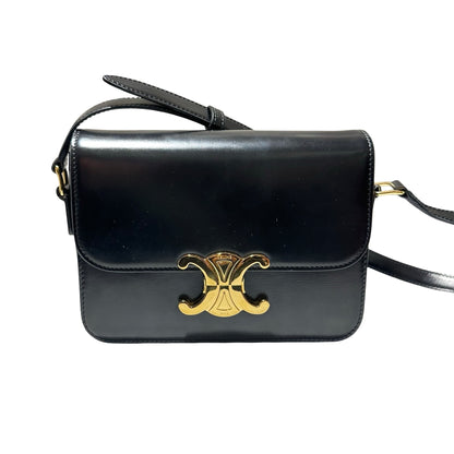 Used CÉLINE Trimphe Teen Cross Body Bag Black GHW