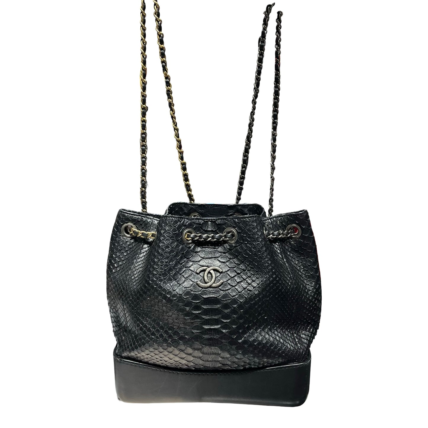 Used CHANEL Snake Skin Gabrielle Backpack Black
