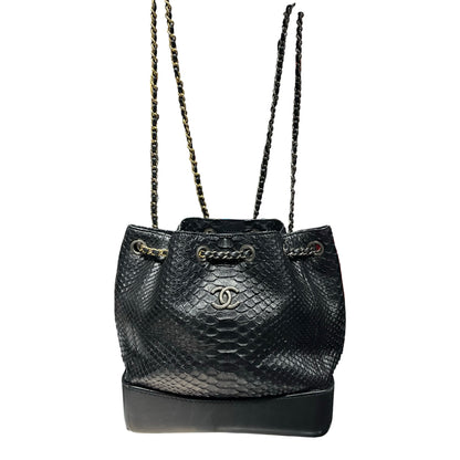 Used CHANEL Snake Skin Gabrielle Backpack Black