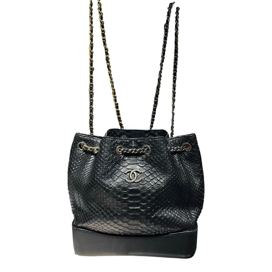 Used CHANEL Snake Skin Gabrielle Backpack Black