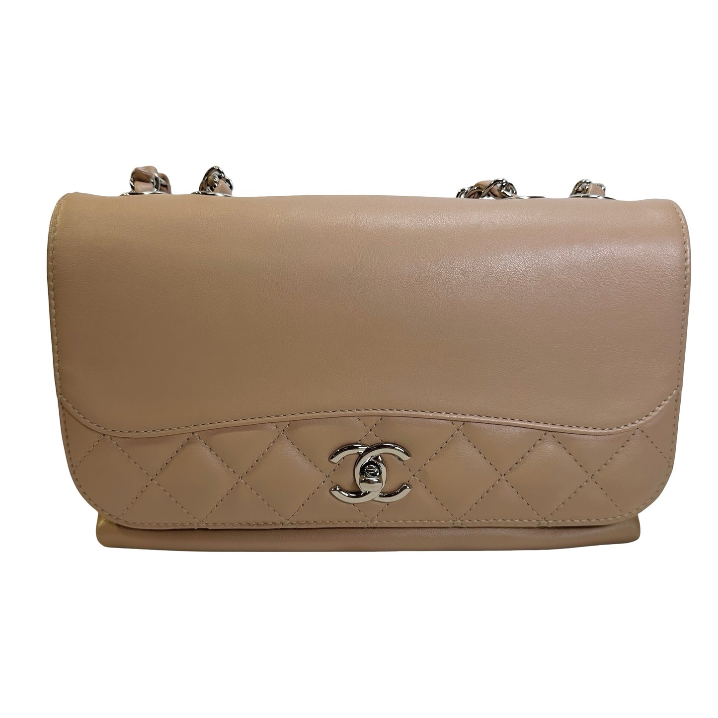 Used CHANEL Quilted Trapeze Flap Bag Chain Shoulder Bag Beige PHW