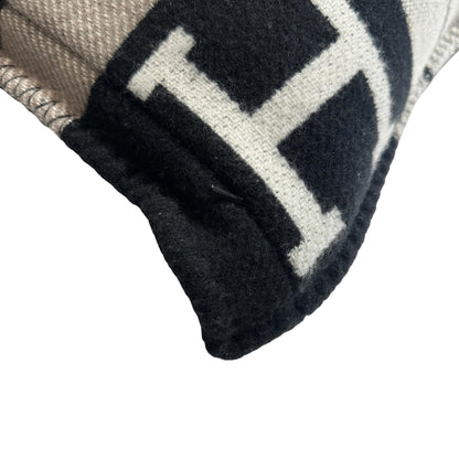 HERMES H Logo Plaid Avalon III Cushion PM Accessories Black Grey