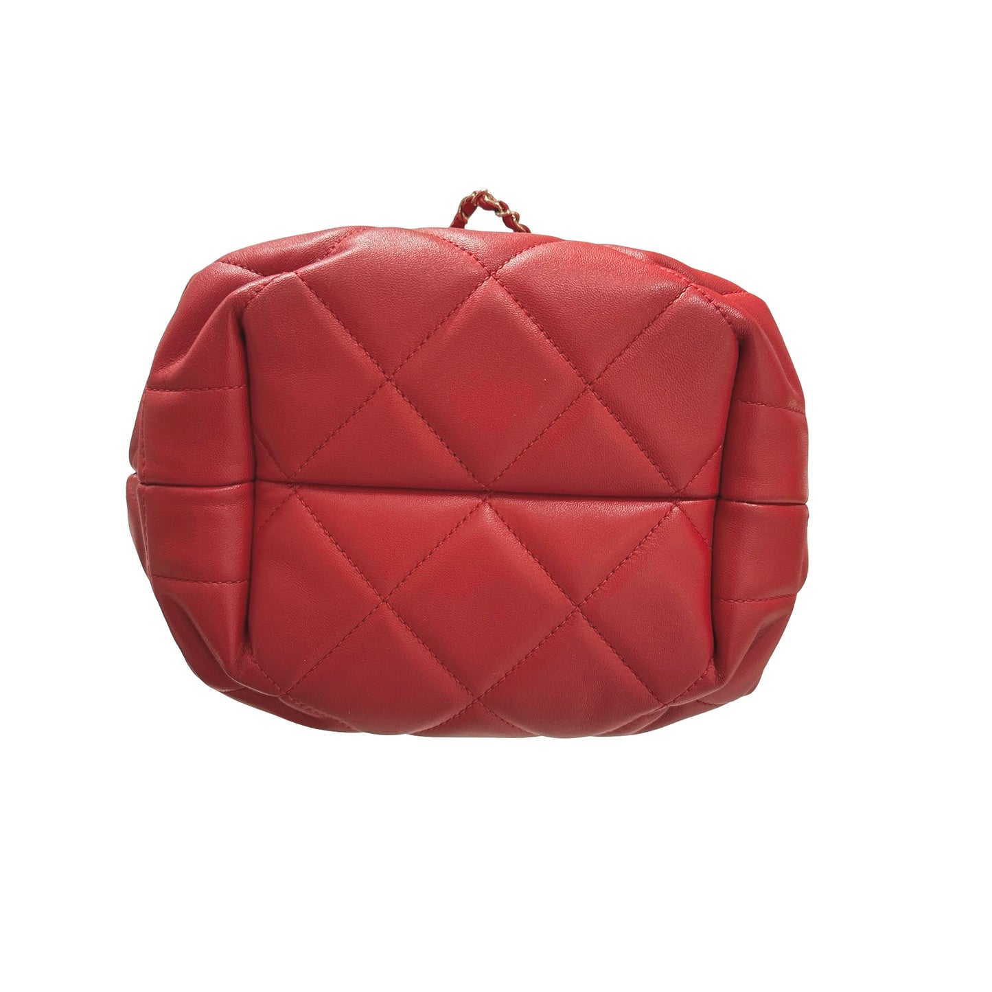 Used CHANEL Lambskin Leather MINI DRAWSTRING BUCKET Cross Body Bag Red