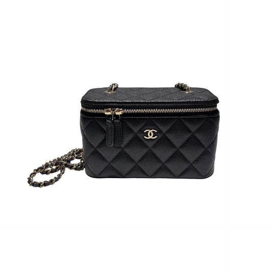 Used CHANEL Vanity Case Chain Shoulder Bag Black GHW