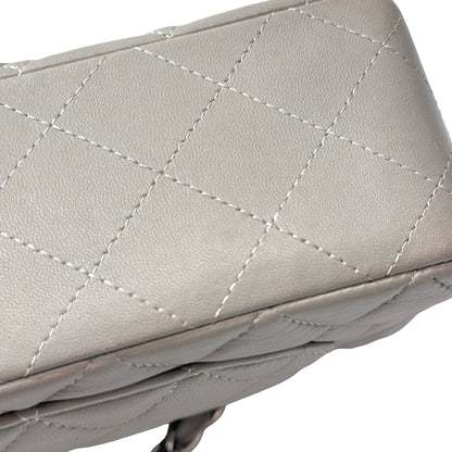 Used CHANEL Quilted Lambskin Classic Flap Chain Shoulder Bag Grey PHW
