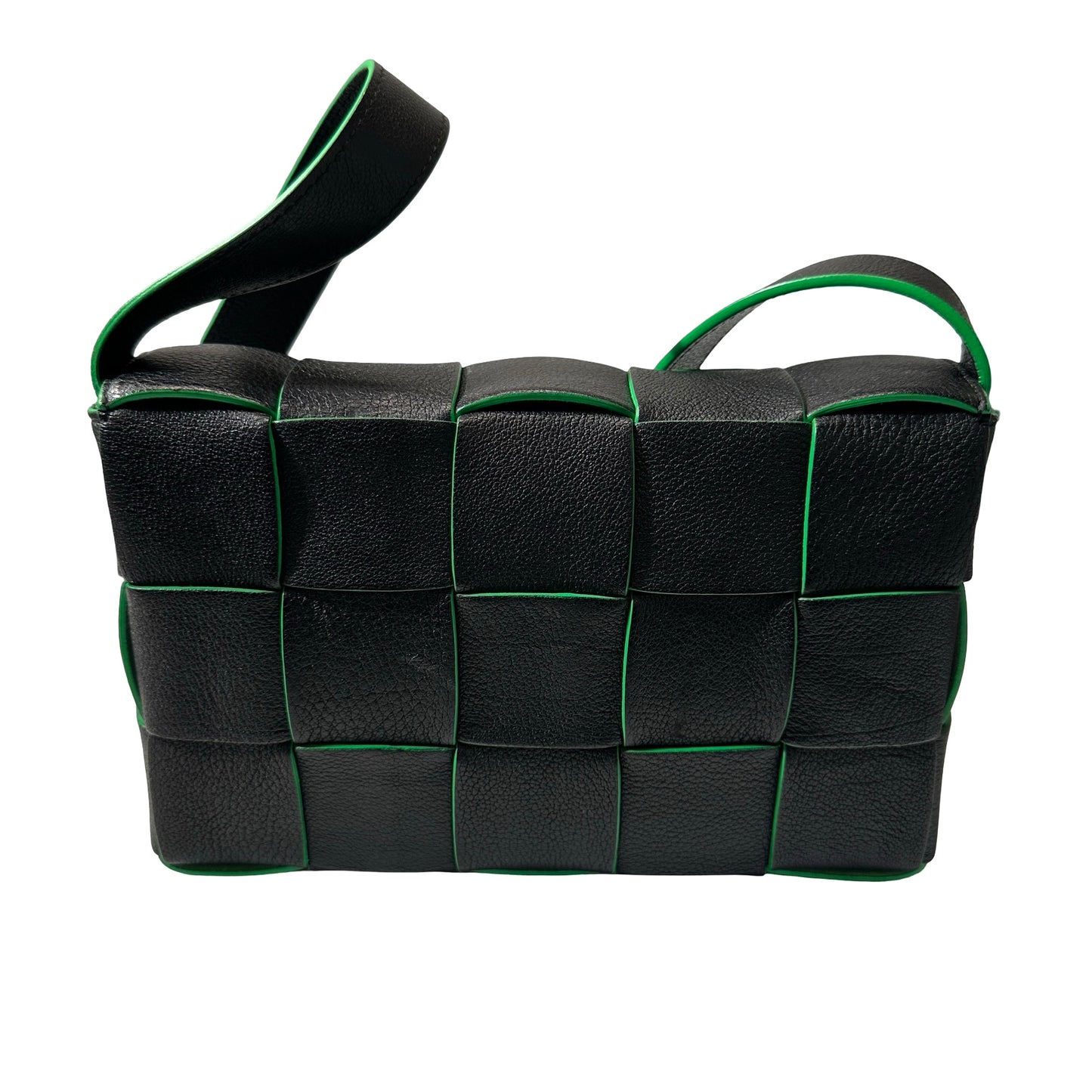Used Bottega Veneta Calfskin Leather Cassette Shoulder Bag Black Green