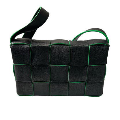 Used Bottega Veneta Calfskin Leather Cassette Shoulder Bag Black Green