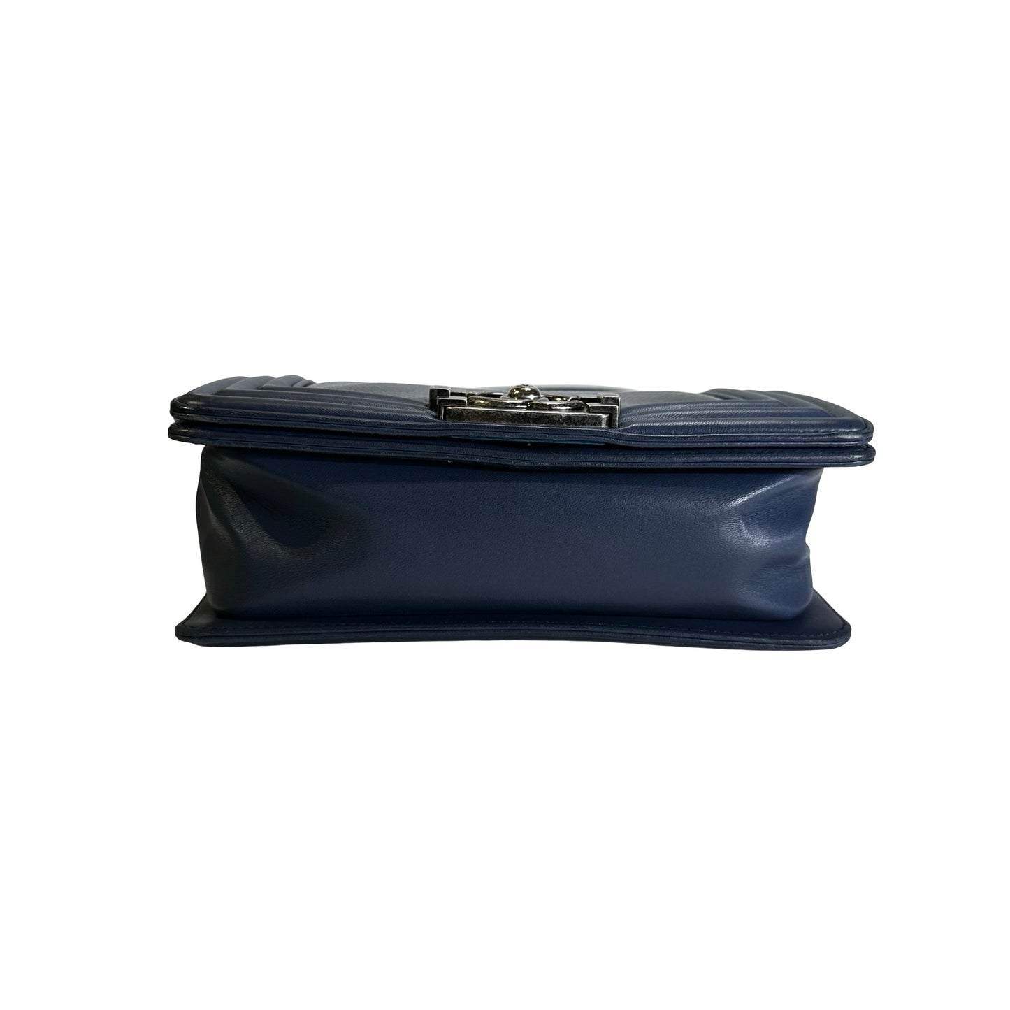 Used CHANEL Lizard Calfskin Boy Bag Shoulder Bag Navy Blue