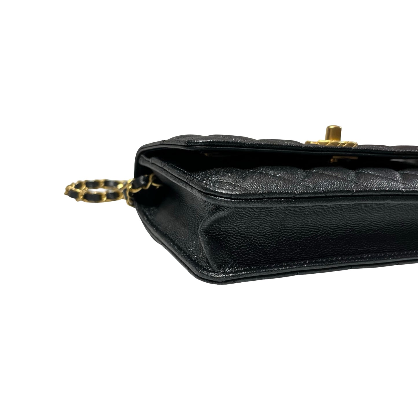 Used Chanel Caviar Leather Wallet on Chain Black GHW
