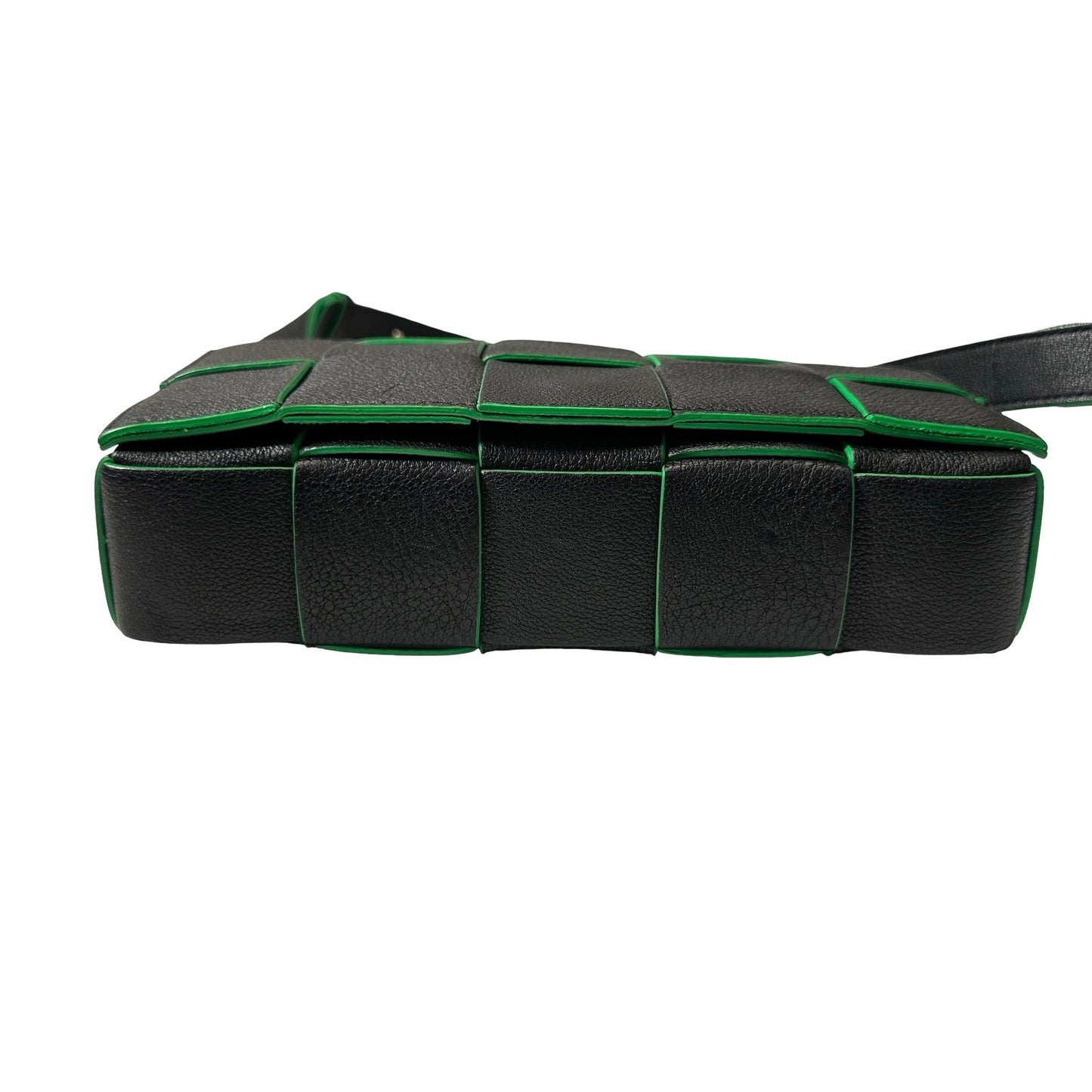 Used Bottega Veneta Calfskin Leather Cassette Shoulder Bag Black Green