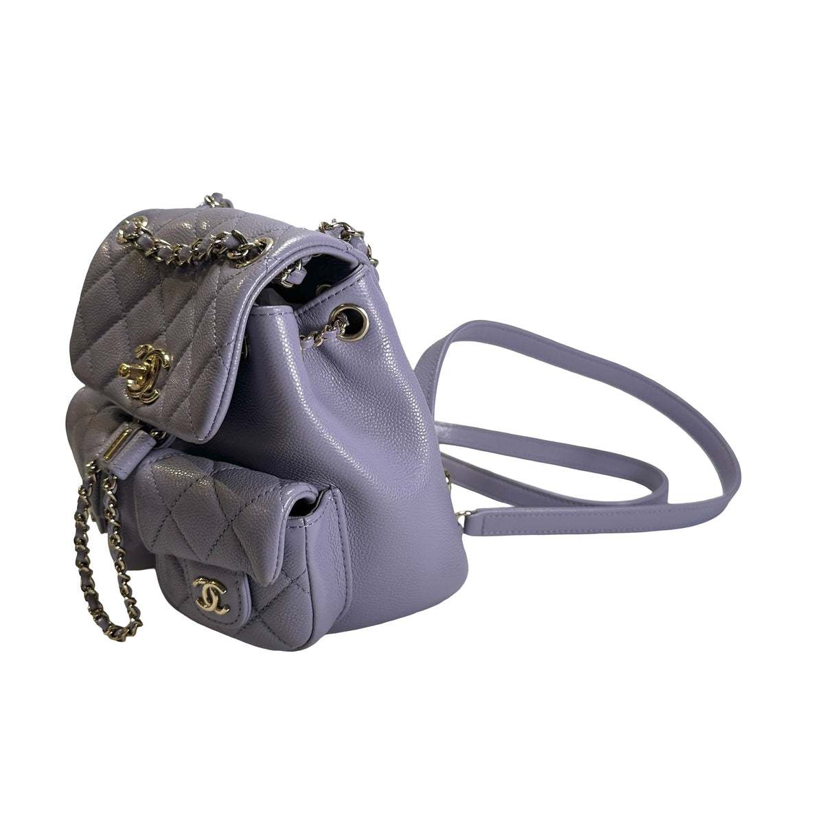 Used CHANEL Quilted Caviar Duma Backpack Purple Gold