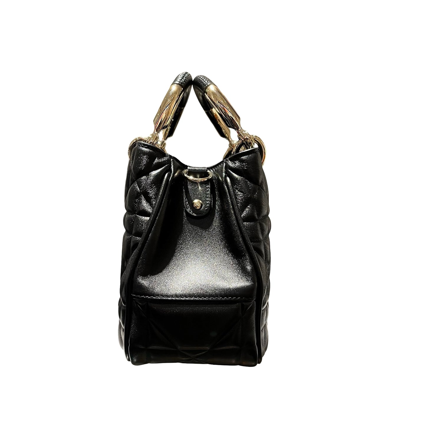 Used Dior Lambskin Leather Lady Dior Tote Bag Black GHW