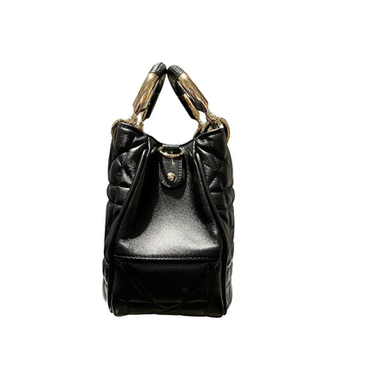Used Dior Lambskin Leather Lady Dior Tote Bag Black GHW