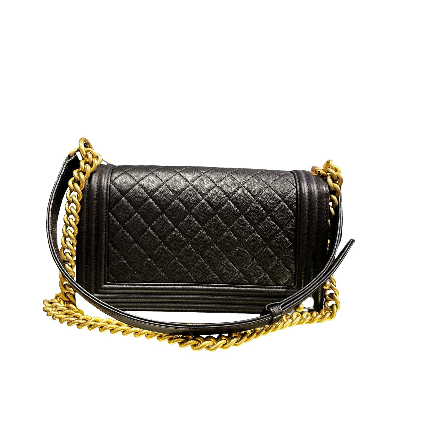 Used Chanel Calfskin Leather Boy 25cm Shoulder Bag Black GHW