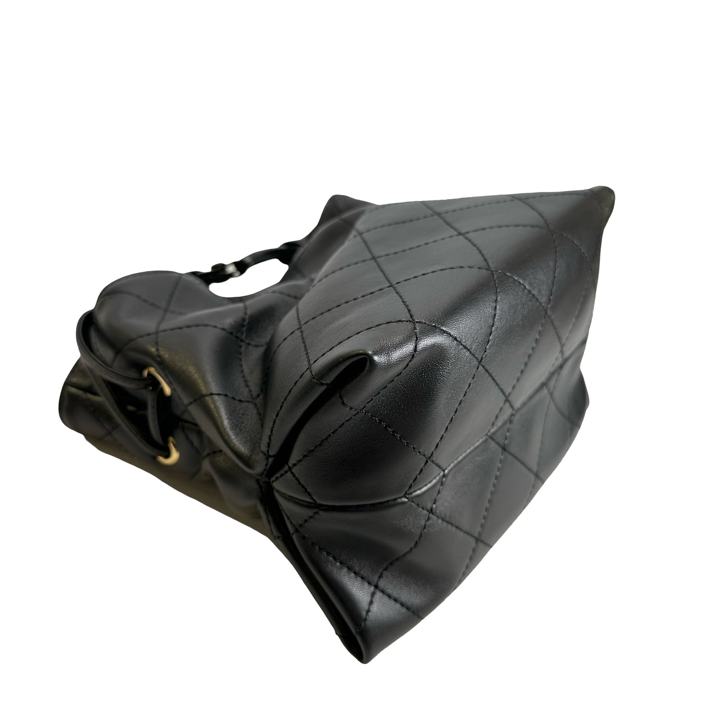 Brand New CHANEL Quilted Leather Gabrielle Hobo Bucket Bag Black Gold