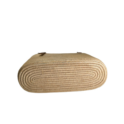 Used LOEWE Raffia Calfskin Square Basket Basket Bag Natural White