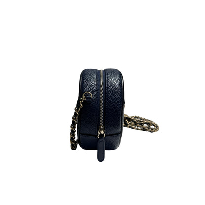 Used CHANEL Round Clutch with Chain Chain Shoulder Bag Navy Blue GHW