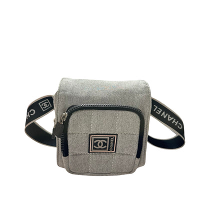 Used CHANEL Cotton CC Logo Sport Waist Cross Body Bag Grey PHW