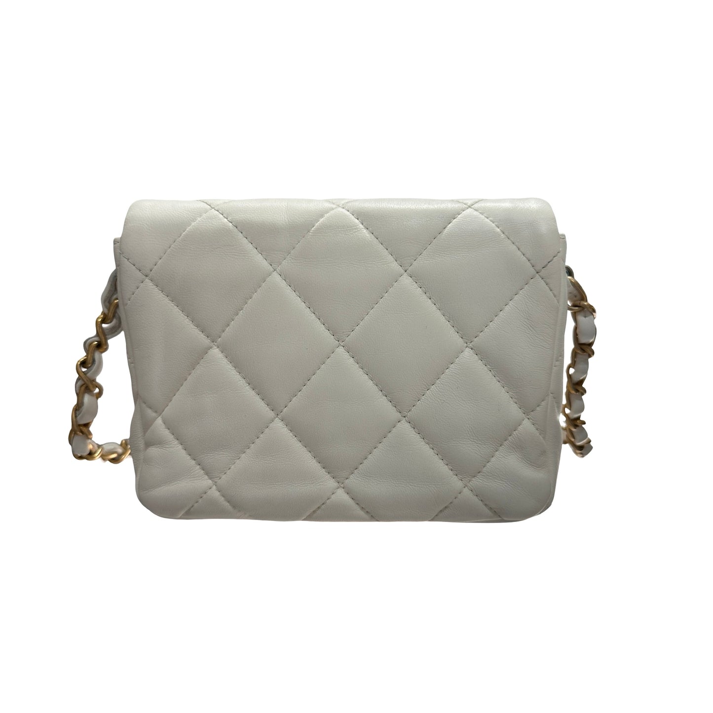 Used CHANEL 23S HEART CLASSIC FLAP Cross Body Bag White GHW