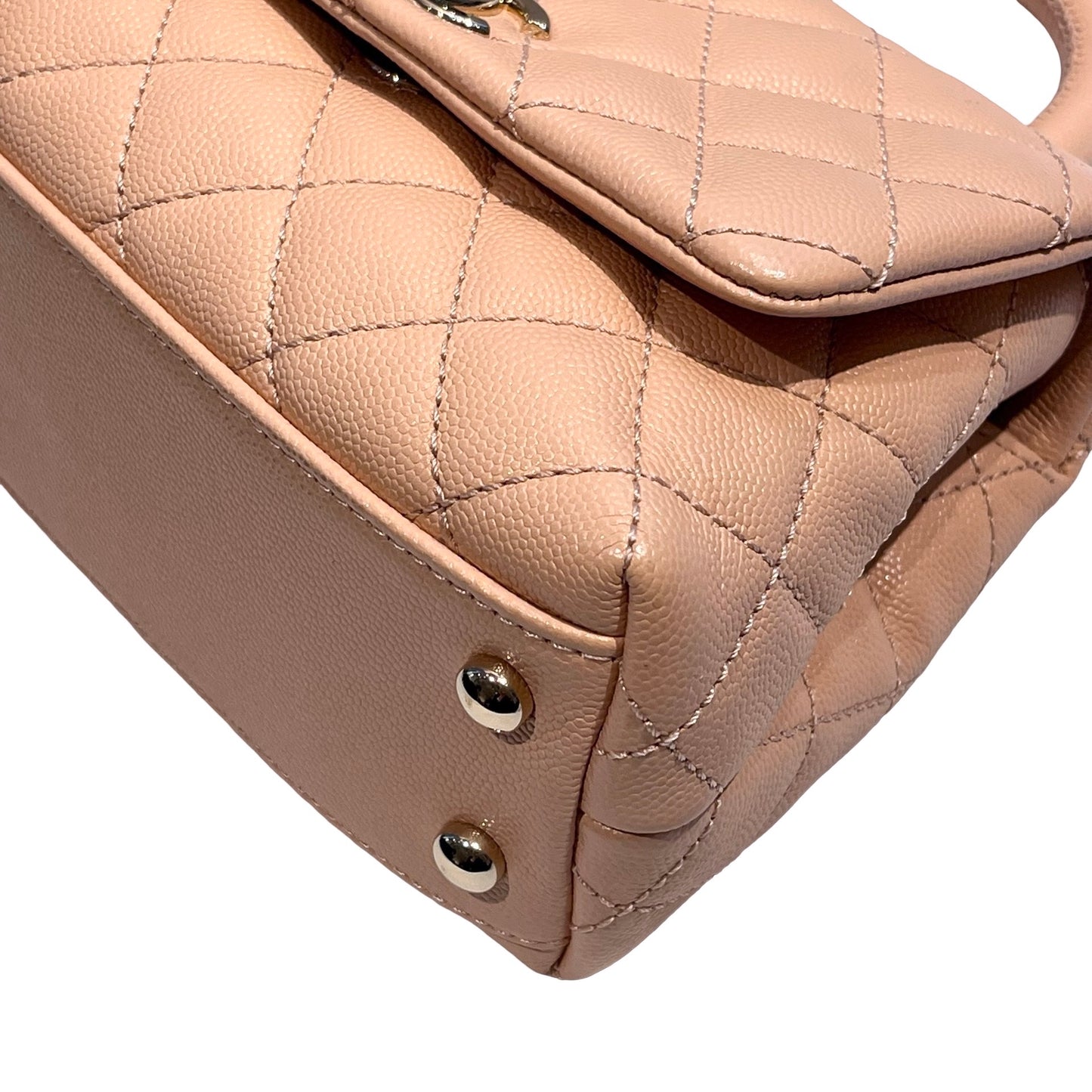 Used CHANEL Caviar Leather Coco Handle Small Shoulder Bag Beige GHW
