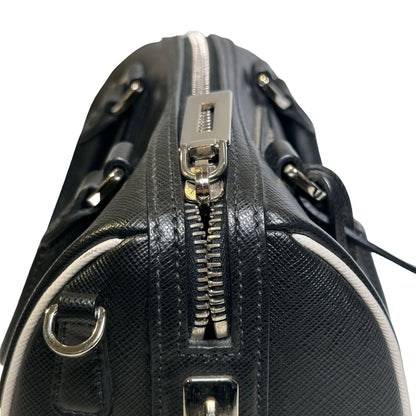 Used PRADA Lambskin Leather Small Top Handle Cross Body Bag PHW Black
