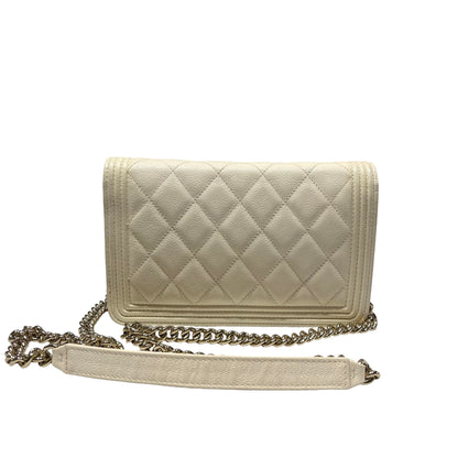 Used Chanel Caviar Leather WOC Shoulder Bag White PHW