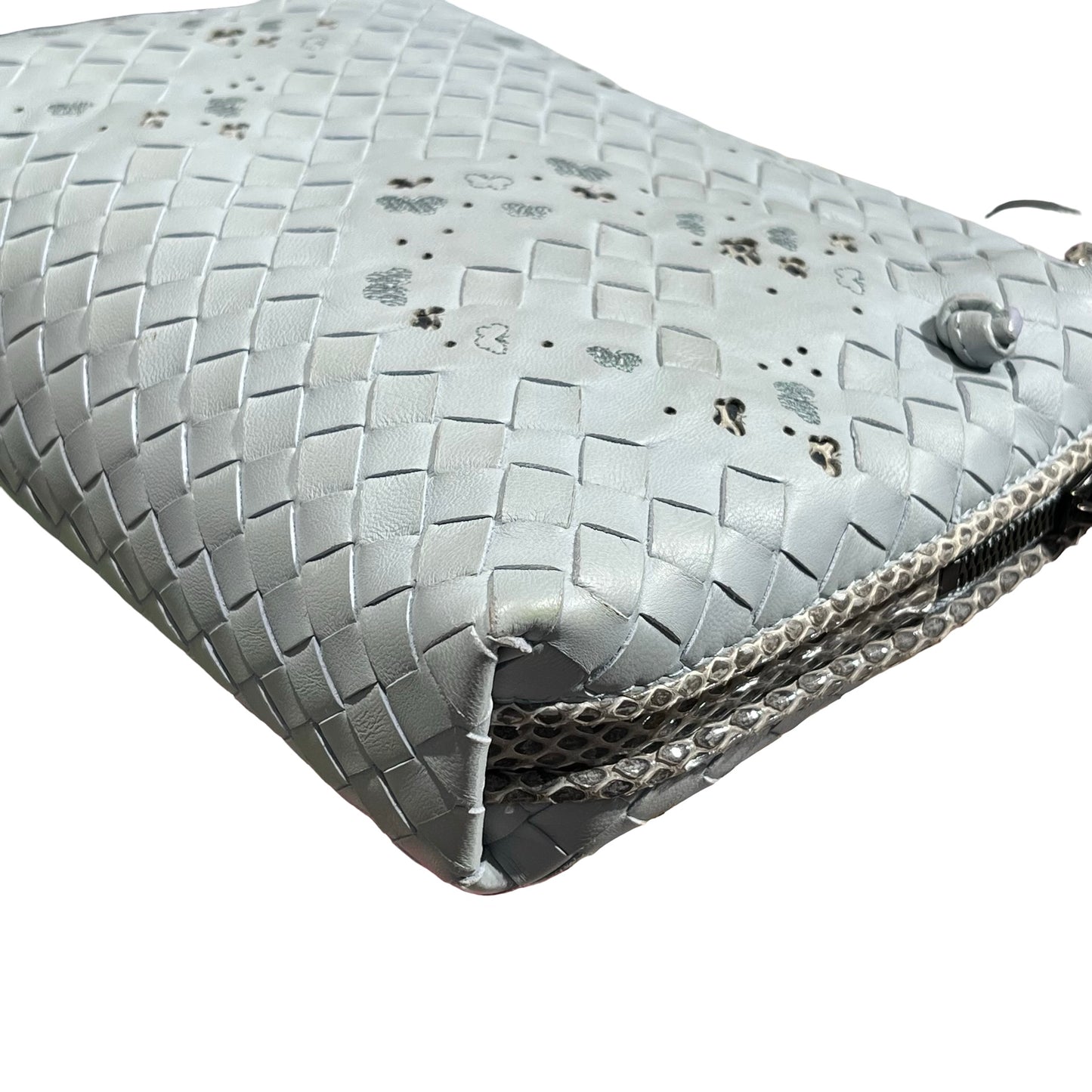 Used Bottega Veneta Lambskin Leather Butterfly Cross Body Bag PHW Grey