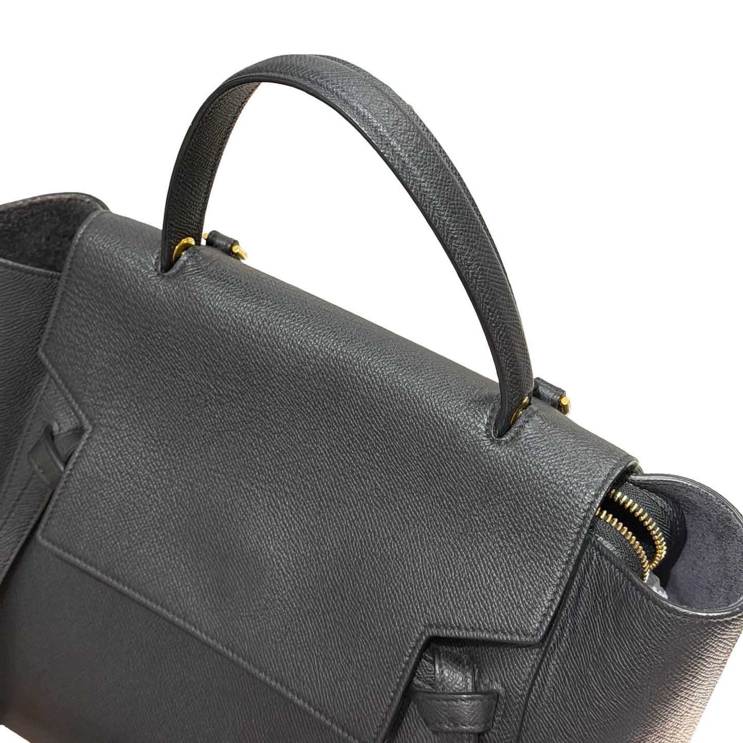 Used CÉLINE Calfskin Leather Belt Cross Body Bag Black GHW