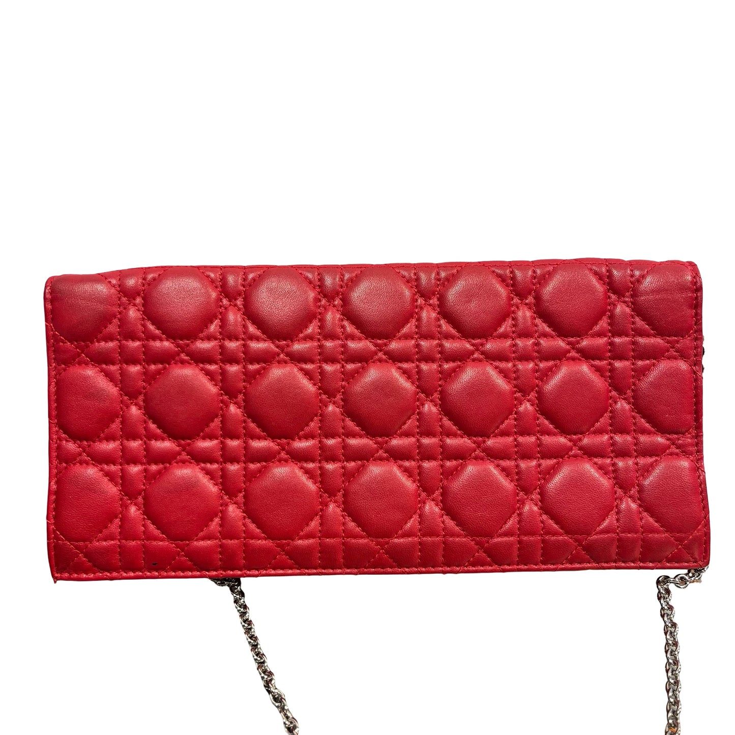 Used DIOR Cannage Lambskin Lady Dior Wallet on chain Red PHW
